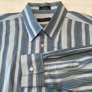 Franky Max Men’s 3XL Long Sleeve Dress Shirt, blue and green stripes NWOT